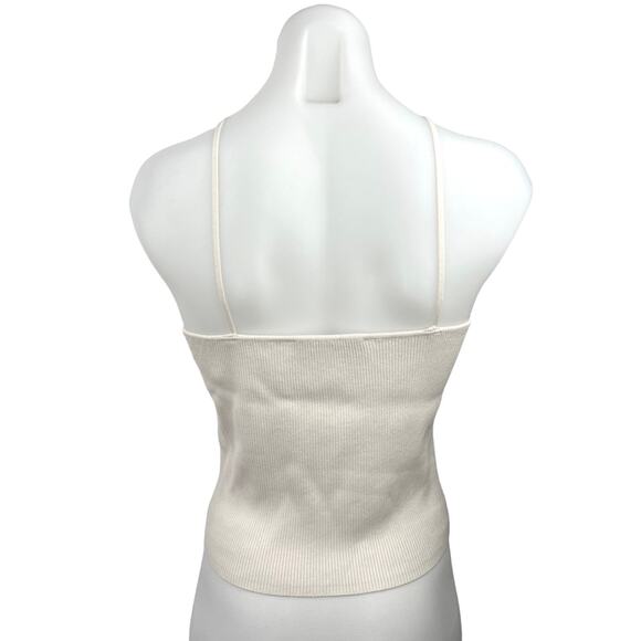Zara White Ribbed Knit Halter Neck Spaghetti Strap Stretch Cami Tank Top Size L - Picture 2 of 4